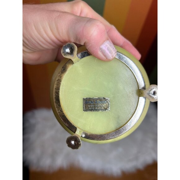 Alabaster green Stone marble floral trinket dish jewellery box Italy- tiny chip - Picture 6 of 9